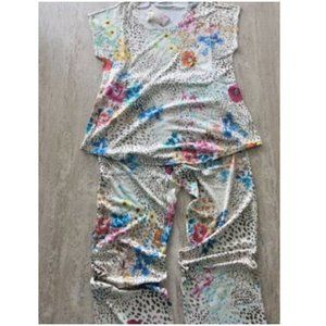 Johnny Was Wildflower Sleep Wear Night Lounge Lingerie Cap Sleeve Crop Set New